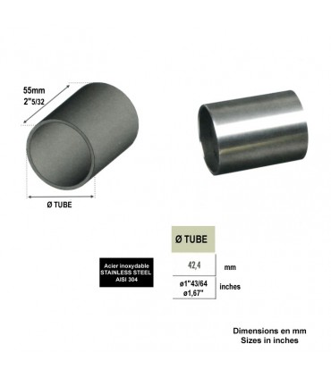 Connecteur union droit Ø42,4mm INOX304 pour rampes en bois