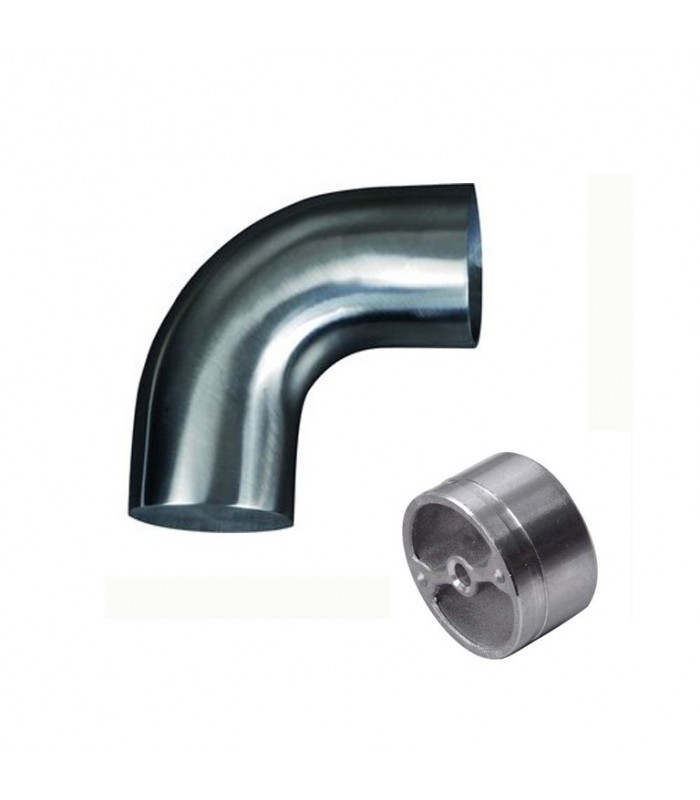 Finition coudée 90° Ø42,4mm INOX304 pour rampes en bois