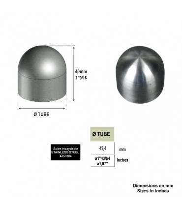 Finition bombée Ø42,4mm INOX304 pour rampes en bois