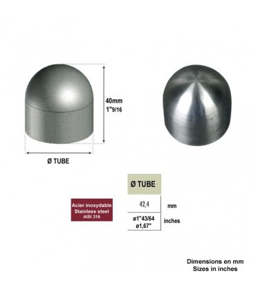 Finition bombée Ø42,4mm INOX316 pour rampes en bois