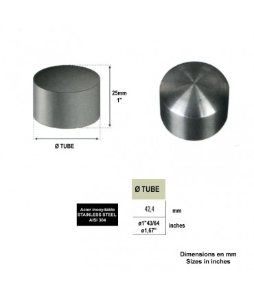 Finition plate Ø42,4mm INOX304 pour rampes en bois