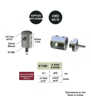 Connecteur en applique pour rond Ø12mm et plat ou tube carré