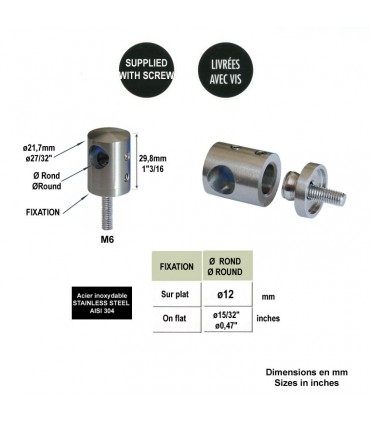 Connecteur en applique pour rond Ø12mm et tube Ø42,4mm