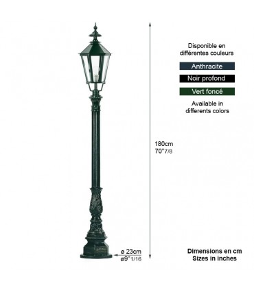Lampadaire Heidelberg monté sur potelet hauteur 180cm
