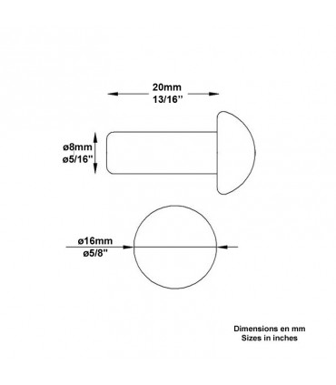 Sac de 50 rivets à frapper Ø8mm x 20mm de longueur acier tête demi sphérique