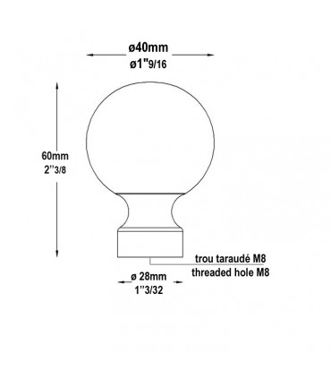 Boule de rampe d'escalier 60mm fixation M8 pour escalier en laiton poli verni