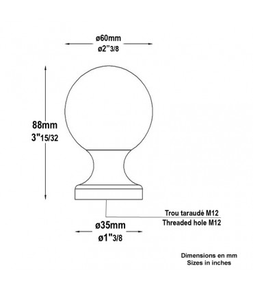 Boule départ d'escalier 88mm fixation M10 en laiton poli verni pour escaliers