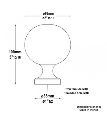 Boule départ d'escalier 100mm fixation M10 en laiton poli verni pour escaliers