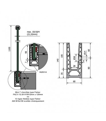 Profil en U aluminium pour garde corps fixation à l'anglaise