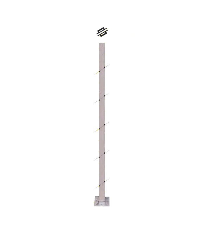 Poteau 40x40mm intermédiaire rampant d'escalier percé pour montage cable