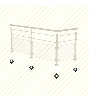 Poteau 40x40mm d'angle taraudé M6+M8 montage câble et verre INOX316