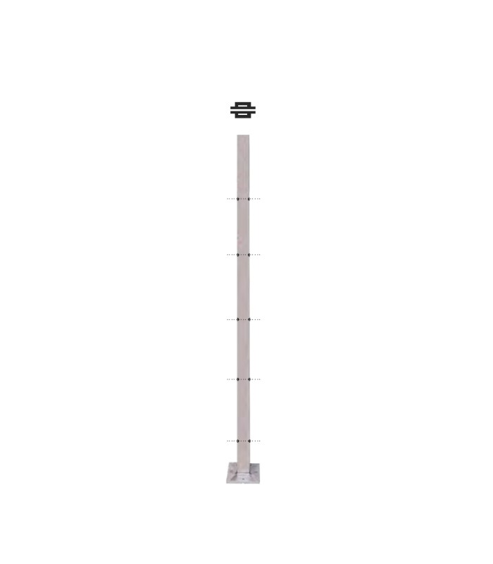 Poteau 40x40mm intermédiaire percé pour montage traversant câble ø 6mm INOX 316