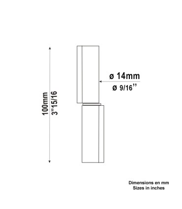 Gond forgé Ø14mm avec axe ø8mm à souder épaulements verticaux