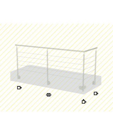 Poteau 40x40mm intermédiaire fixation à l'anglaise, pour montage cable traversant ø4mm INOX 316