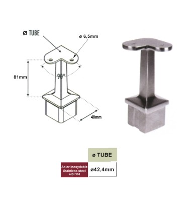 Support d'angle de main courante Ø42,4mm et poteau 40x40mm INOX316