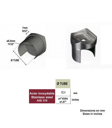 Connecteur de main courante inox 316 ronde Ø42,4mm et tube inox