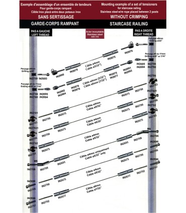 Fixation inox à visser pas à droite ou gauche pour câble Ø4 ou 6mm