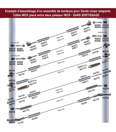 Tendeur sur rotule pour rampants inox à visser pour câble Ø4mm