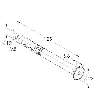 Cheville ø12mm hautes performances avec vis à tête fraisée x 125mm