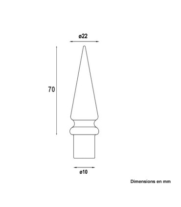 Pointes de lances 70mm embouts de 10mm en aluminium pour portails et clotures
