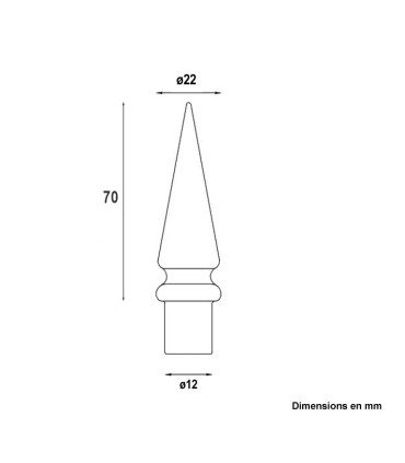 Pointes de lances 70mm embouts de 12mm pour portails et clotures aluminium