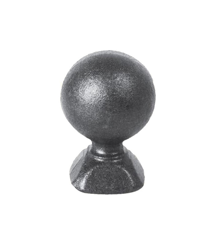 Pommeau sphérique hauteur 105mm ø70mm embase carrée 60x60mm, pommeau pour poteau ou escalier en acier forgé