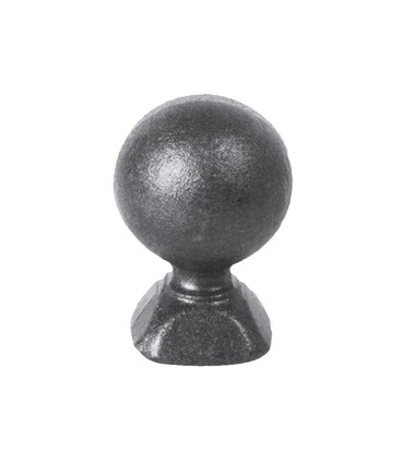 Pommeau sphérique hauteur 105mm ø70mm embase carrée 60x60mm, pommeau pour poteau ou escalier en acier forgé