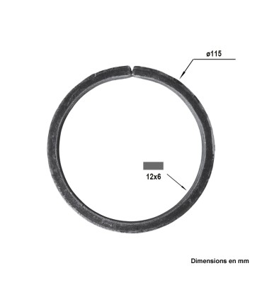 Cercle diamètre 115mm ext plat de 12x6mm en acier roulé non soudé.