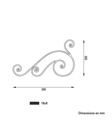 Volute assemblée 500x300mm plat de 16x8mm extrémités forgées à chaud en enroulement