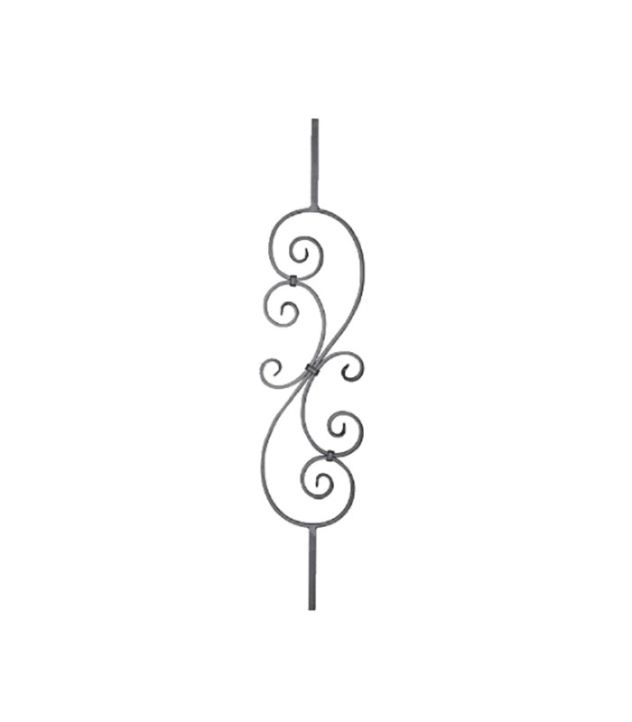 Balustre type art-déco 1000x200mm carré de 14x14mm volute martelées chevrons en acier grenaillé