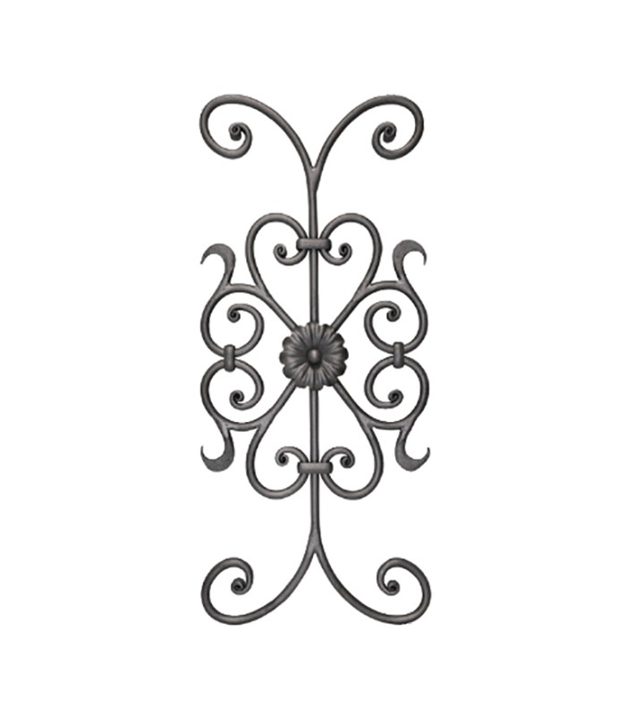 Panneau décoratif ART DECO 700x300mm rond ø12mm volutes martelées extrémités façon noyaux