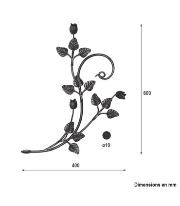 Panneau décoratif feuillage 600x400mm rond ø10mm feuilles et tulipes