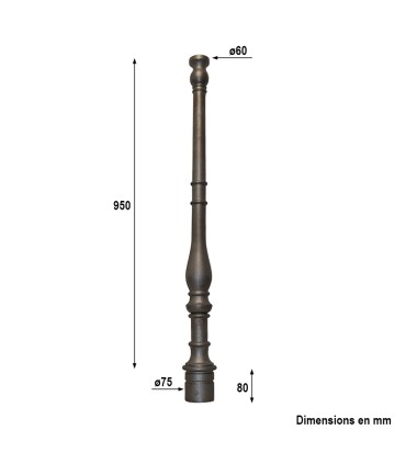 Poteaux fonte 950mm base rond de ø75mm galbé avec colerette