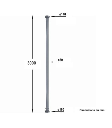 Poteaux colonne 3000mm fût rond de ø80mm en fonte rainé sur la longueur