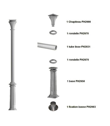 Poteaux colonnes 3235mm fût ø80mm lisses en fonte d'aluminium