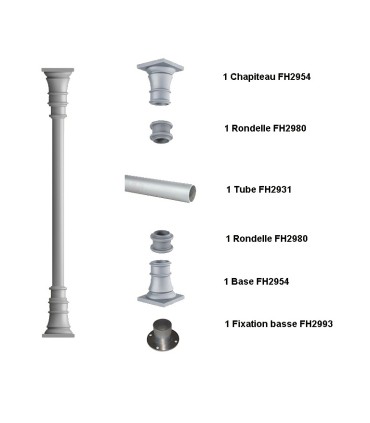 Poteaux colonnes 3000mm fût ø80mm lisses en fonte d'aluminium