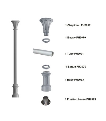 Poteaux colonnes 3235mm fût ø80mm lisses fonte d'aluminium brute