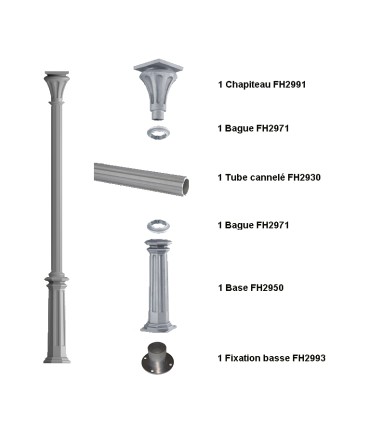 Poteaux colonnes 2735mm fût ø80mm cannelé en fonte d'aluminium