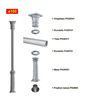 Poteaux colonnes 3235mm fût ø100mm lisse en fonte d'aluminium