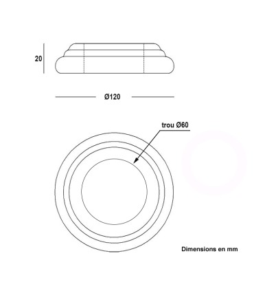 Cache scellement ø120mm hauteur 20mm alésage ø60mm en acier forgé