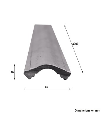 Main courante acier 45x15mm longueur 3m en acier mouluré bombé