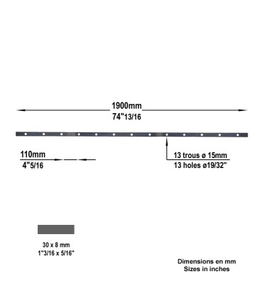 Barre poinçonnée 30x8mm 13 trous ø15mm longueur 190cm pour clôtures et grilles