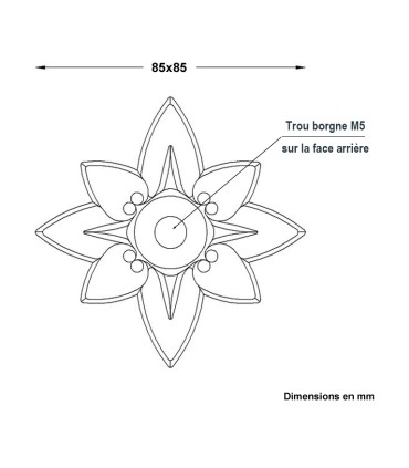 Rosaces en fonte 85x85mm epr 13mm trou M5 décoration de structures métal
