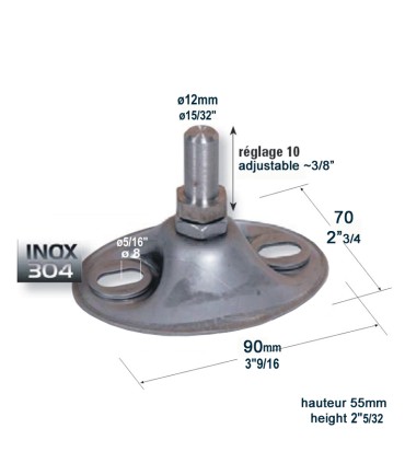 Crapaudine pivot 90x70mm axe ø12mm acier inoxydable à fixer au sol