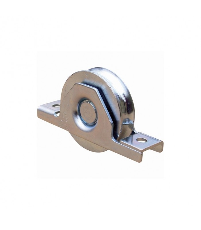 Roulette à encastrer anti pincement Ø100mm avec gorge en U acier pour tube 80x40x2mm