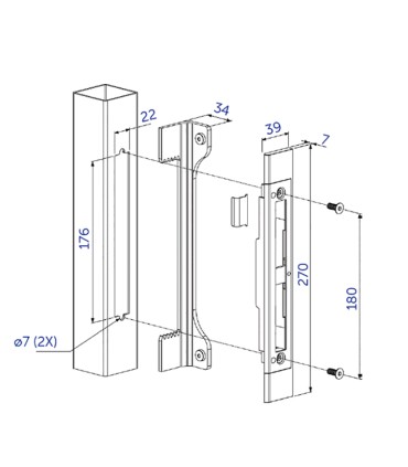 Gâche plate à encastrer réversible aluminium pour serrure à encastrer