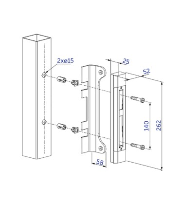 Gâche acier inoxydable en applique 40 à 60mm pour serrure à encastrer