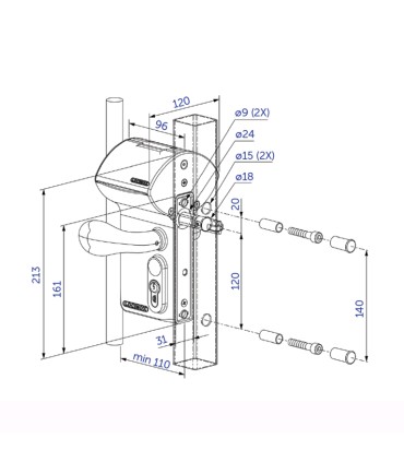 Serrure LOCINOX à code électronique LOKQ mécanisme INOX pour portillons tube 40 à 60mm