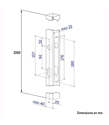 Tube pré-usiné 3 faces 40x40mm longueur 2m pour serrure Locinox FN3713
