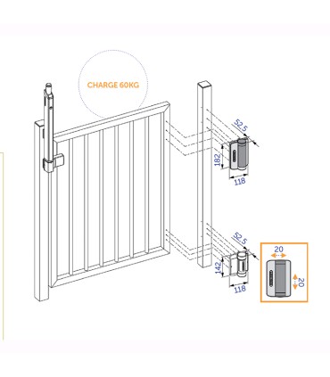 Lot de 2 charnières à ressort 180° LOCINOX Serval compact et ferme-porte